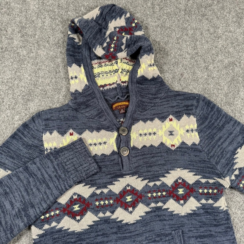 Ministry Of Fashion Sweater Medium Blue Pullover Hoodie Knit Aztec Pattern Men's